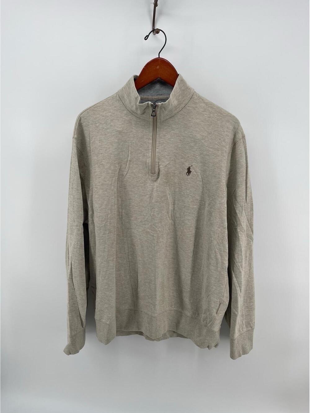 Polo Ralph Lauren Quarter Zip Pullover Sweater Men’s Large Beige Pony Logo